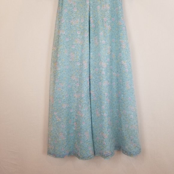 Vintage 60s Dusty Blue Floral Summer Maxi Dress Sz XS - Picture 4 of 8